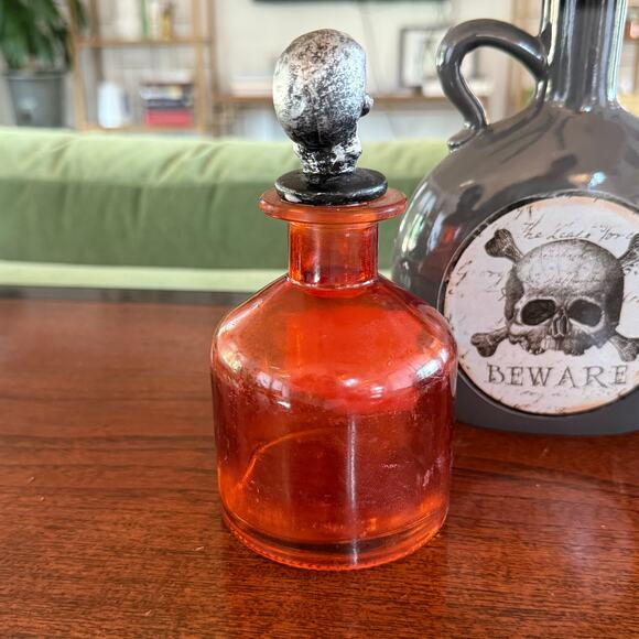 Pair of Spooky Halloween Decor Bottles with Skulls - Picture 3 of 5